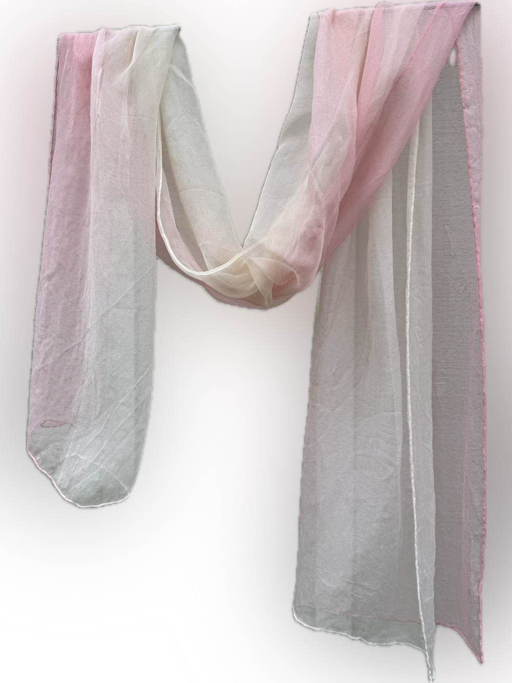 100% SILK SCARF ITALY PINK WHITE OMBRÉ ≈70”x19” SHEER VINTAGE Y2K ITALIAN WRAP - Picture 6 of 16